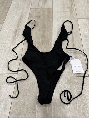 Off-white jacquard black one piece thong swimsuit women’s 42